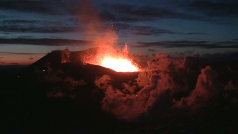 Volcanic Eruption in Iceland Marz 2010 in Eyjafjallajokull. Footage taken in extreme conditions only a half mile from the crater during frequent gas explosions from advancing lava. A mountain is born.