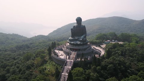 Hong Kong Aerial v13 Flying low around Tian Tan Buddha. Commercial clips