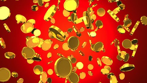 Falling Gold Coins On Red Background.
Loop able 3DCG render Animation.