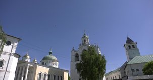 Video footage view of beautiful medieval Spaso-Preobrazenski monastery turned cultural protected reserve in central Yaroslavl city in Yaroslavl Oblast area, 260 km north-east of Moscow, central Russia