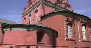 Video footage view of beautiful old colourful church of Epiphany in central Yaroslavl city in Yaroslavl Oblast area, 260 km north-east of Moscow, central Russia