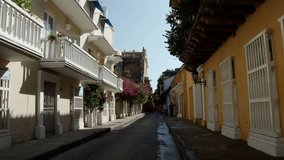 Pretty colonial street in the old town in Cartagena, Colombia
