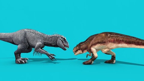 Jurassic TRex vs Indominus Rex Down Blue Screen 3D Rendering Animation