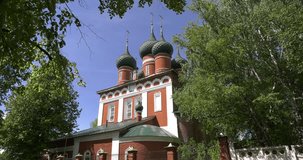 Video footage view of beautiful old colourful church of Michael The Archangel in central Yaroslavl city in Yaroslavl Oblast area, 260 km north-east of Moscow, central Russia