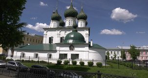 Video footage view of beautiful old colourful church of Elijah The Prophet in central Yaroslavl city in Yaroslavl Oblast area, 260 km north-east of Moscow, central Russia