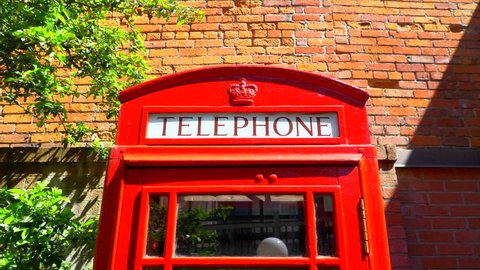 4K Zoom-In Iconic London Red Telephone Box, Traditional British, Phone Booth