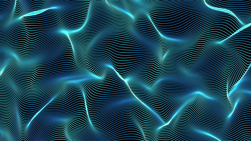 Blue abstract waves on black background - surface made of lines, horizontal movement - seamless loop | Shutterstock HD Video #27992599