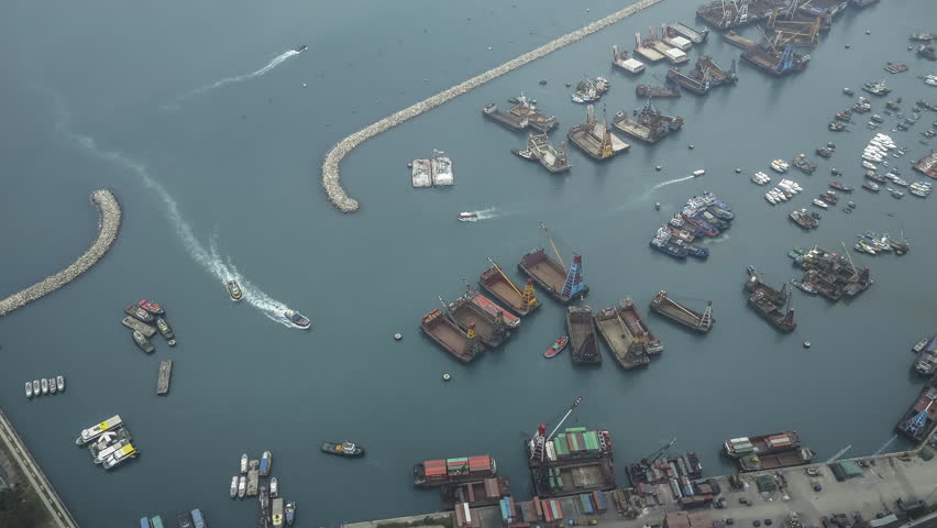Time lapse small commercial port, Hong Kong Island