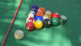 High quality video of billiards balls on the table in 4k
