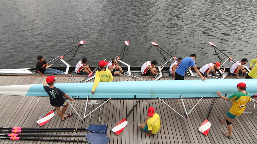 HONG KONG - NOVEMBER 5: Crew boat teams prepare for a race in competitive rowing