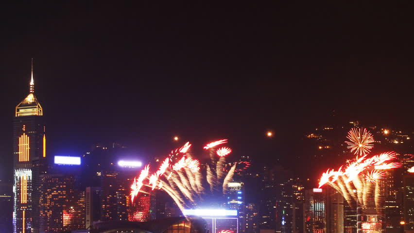 Time Lapse of National Day Fireworks Display in Victoria Harbor, Hong Kong.