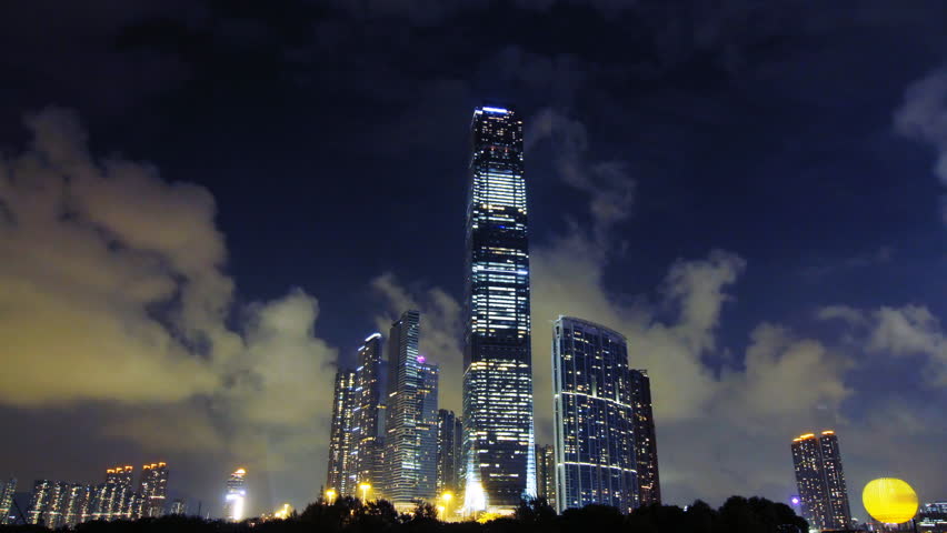 HONG KONG - SEPTEMBER 15: Time lapse of Hong Kong ICC Tower skyscrapers exterior