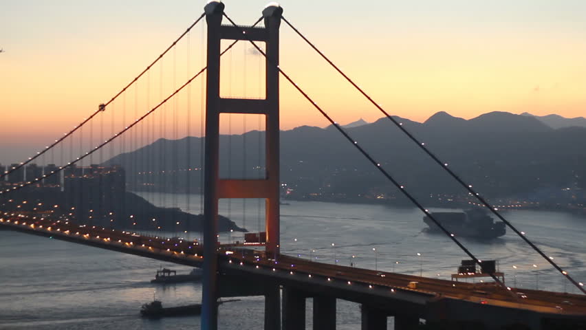 Tsing Ma Bridge at Dusk - Tsing Ma Bridge is a bridge in Hong Kong. It is the