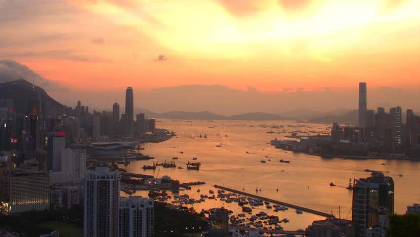 A beautiful evening scenery of Hong Kong Victoria Harbor  ( Time lapse )
