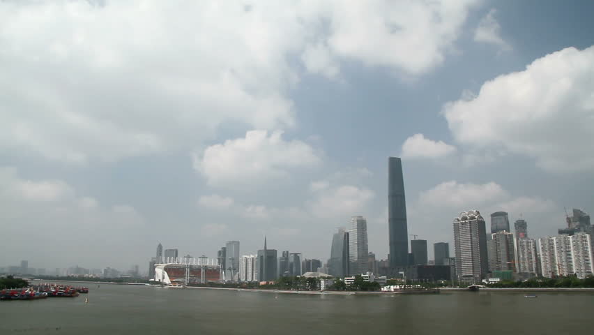Time lapse of Guangzhou Skyline in the Pearl River - Guangzhou(Canton), Capital