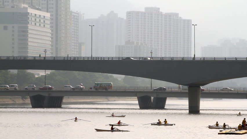 Rowing Boat Under the two bridges - Hong Kong