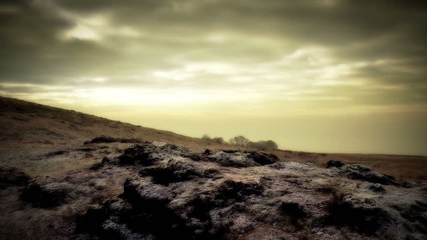 Surreal rocky landscape stock footage. A beautiful mystical moor landscape with