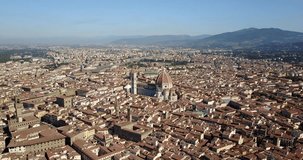 Aerial drone footage of panoramic view of Florence in Italy

