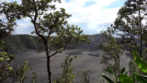 Kilauea Iki Crater with the solidified lava lake from the rim. Volcanoes NP, Big Island, Hawaii, USA