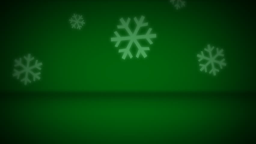 Giant glowing snowflakes fall over a peaceful and simple green vignetted