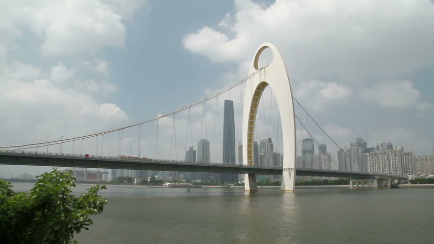 GUANGZHOU - OCTOBER 2: Liede Bridge and Guangzhou Skyline on October 2, 2010 in