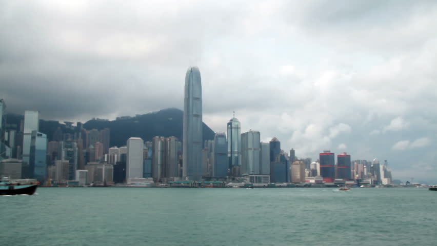 Storm clouds rolling over HongKong skyline and victoria habour ( Time lapse )