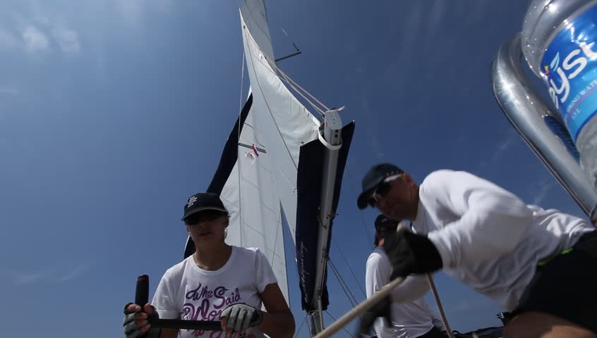 MEDITERRANEAN SEA, TURKEY - MAY 29: Unidentified sailor participates in sailing