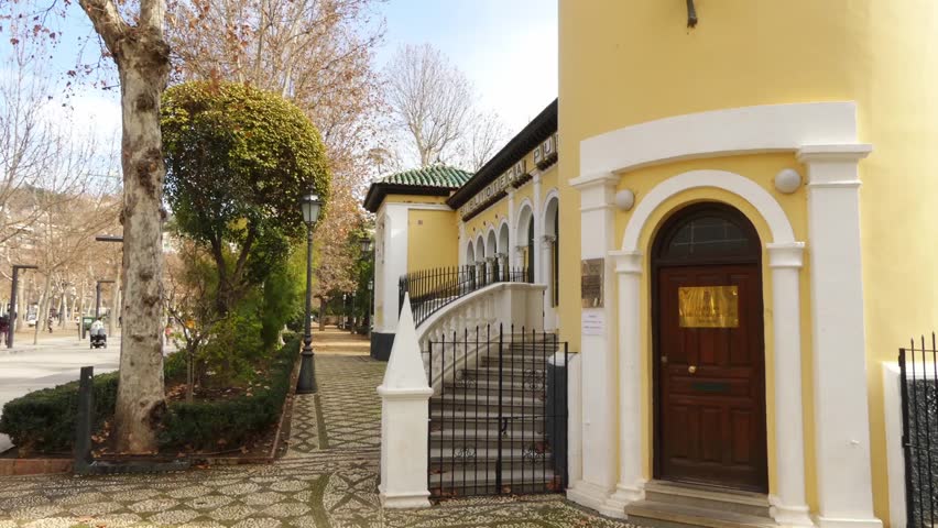Public Library Municipal on Plaza del Humilladero in Granada. It is city in autonomous community of Andalusia, Spain, of Sierra Nevada mountains, on rivers Beiro, Darro, Genil and Monachil.