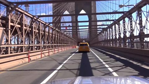 October 10 2015: Driving on Brooklyn Bridge from Manhattan to Brooklyn on a sunny day October 10 2015