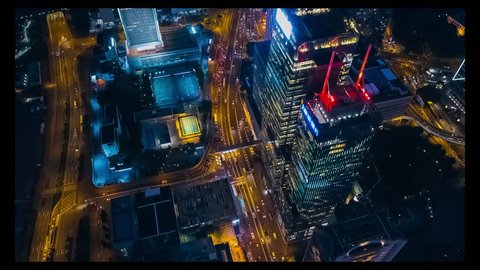 4K Aerial view of Hong Kong Central District at Night on June 20, 2017.
