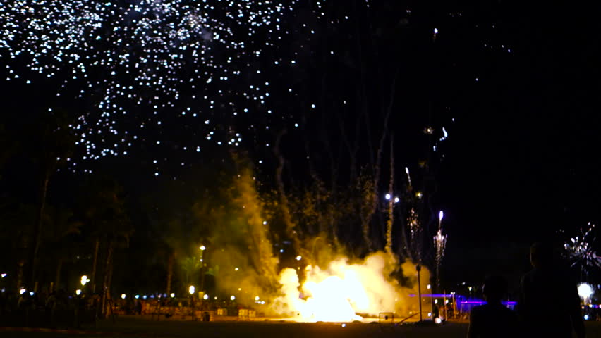 The Bonfires of Saint John in Salou, Spain. The traditional midsummer Spanish celebration in honor of San Juan. Are particularly popular in Catalonia and the Valencian Community