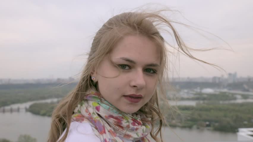 Slow motion girl on the roof