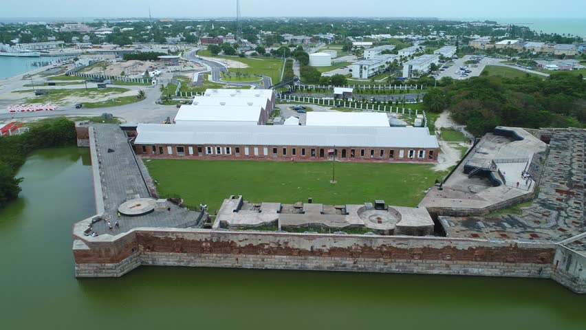 Fort Zachary Taylor Beach and fort landmark aerial 4k video Key West Florida USA