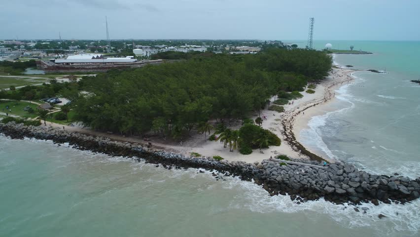 Fort Zachary Taylor Beach and fort landmark aerial 4k video Key West Florida USA