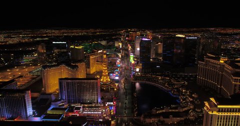 Las Vegas Aerial v43 Flying over main strip blvd at night with panoramic views 4/17