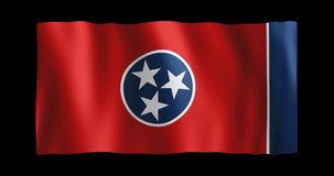 Flag of Tennessee, USA; conformed to long ratio (2:1); gentle, stylized, non-realistic, unhinged waving; seamless loop animation with alpha channel; nice textile pattern visible in 4k