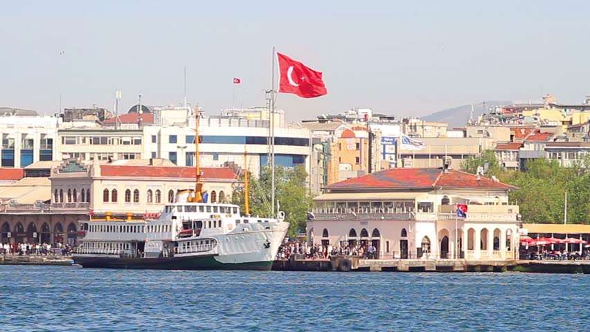 People get on the passenger ship in Kadikoy Pier, Istanbul. 