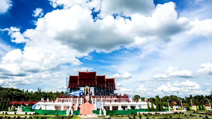 Timelapse Horkumluang (reconstruction) in The royal floral chiangmai Thailand, public building place of worship.