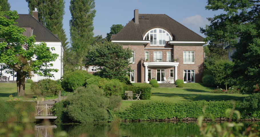 View of beautiful urban villa located near river 