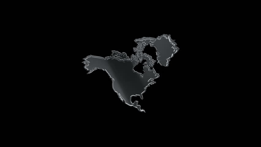 3D Animation rotation of symbol of North America map from glass. Animation of seamless loop.