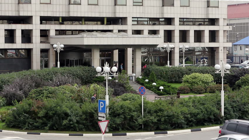 Entrance in the big hotel in Moscow