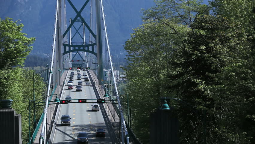 Time lapse view of Lions Gate Bridge at Stanley Park in  Vancouver, British