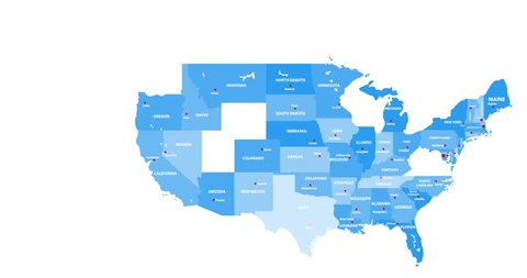 United States of America map with states appears one after another