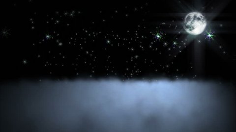 1044 Moon shining across night clouds with sparkling falling stars. See my portfolio for more Virtual Realities. Stock Video