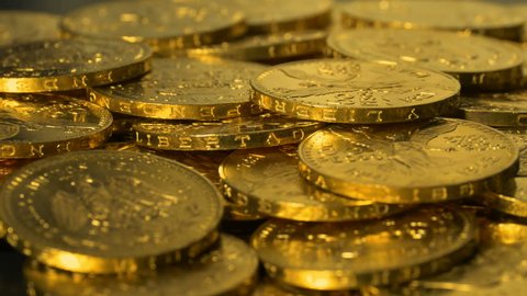 Gold Bullion Coins Mexican Centenario Rotation Seamless Loop - Low Angle