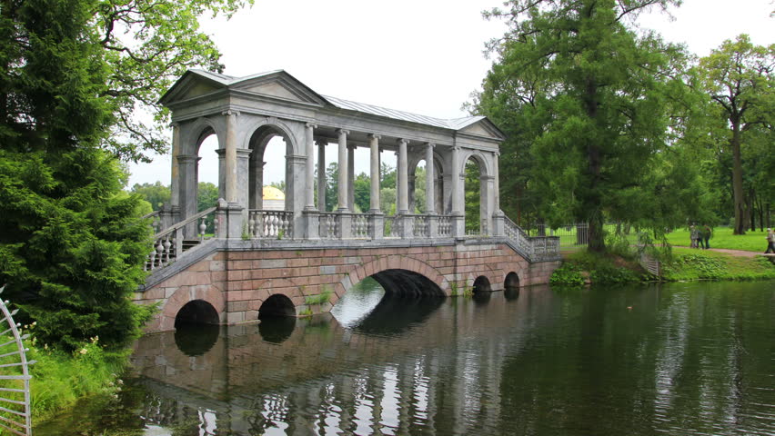 pavilion on lake in Pushkin park St. Petersburg Russia - timelapse in motion
