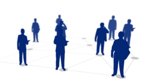 Group of business people - blue silhouettes