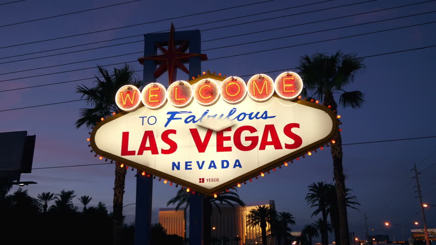High quality video of welcome to fabulous Las Vegas Sign at night in 4K Royalty-Free Stock Footage #28196449