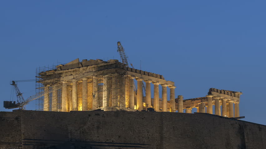Timelapse Sunrise Parthenon temple at the Acropolis of Athens in Greece (temple