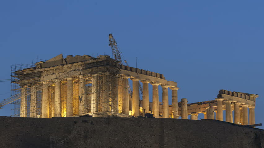 Timelapse Sunrise Parthenon temple at the Acropolis of Athens in Greece (temple